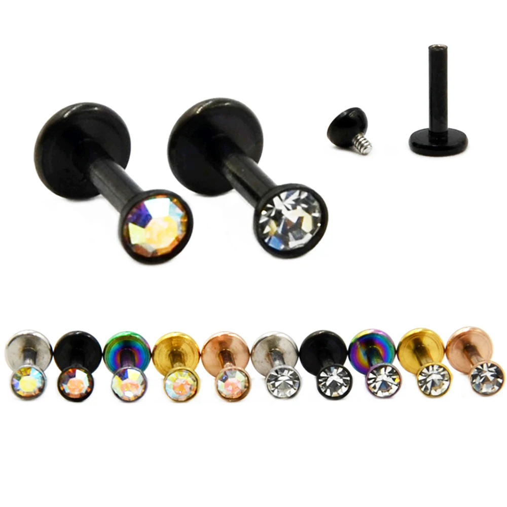 Showlove-5 piece Surgical Steel Different colors CZ Gem Labret Tragus Ear Cartilage Earring Lip Ring Body Piercing Jewelry 16G