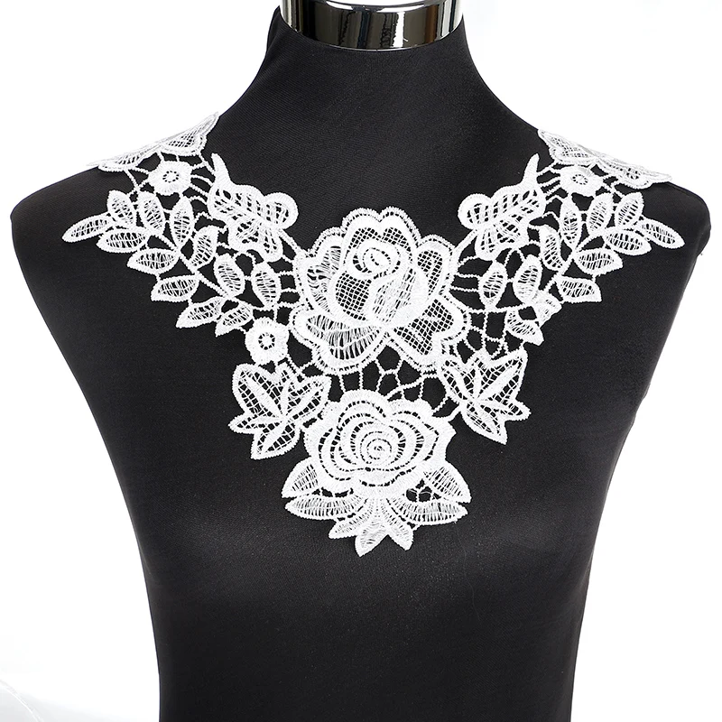 1Pcs White Fine Venise Lace Fabric Dress Applique Blouse Sewing Trims DIY Neckline Collar Costume Decoration Accessories