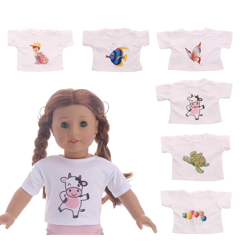 12 Styles Cute Pattern(Candy,Monkey etc.)T-shirt Fit 18 Inch American&43 CM Baby Doll Clothes Accessories,Girl's Toys,Generation