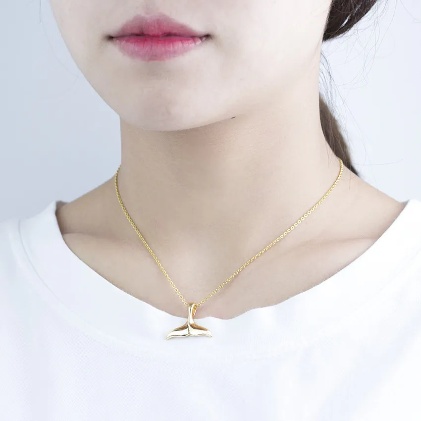 Stainless Steel Chain Mermaid Tail Pendant Necklaces For Women Vintage Fish Nautical Color Whale Tail Choker Necklace view 5