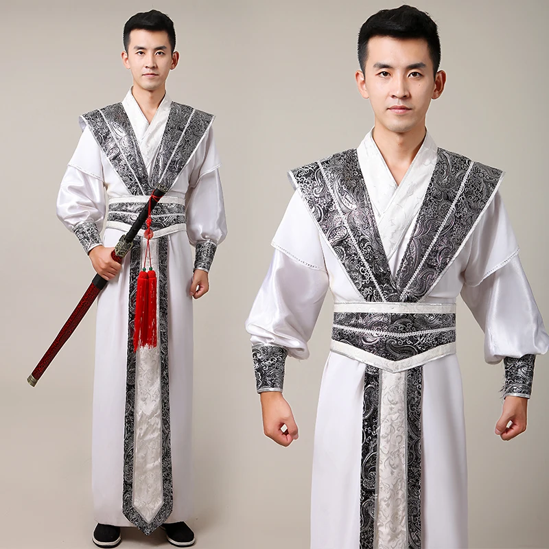 Ancien Costume chinois pour hommes, tenue de spectacle sur scène pour hommes de la dynastie, Costume Hanfu, Robe en Satin, Robe traditionnelle chinoise pour hommes