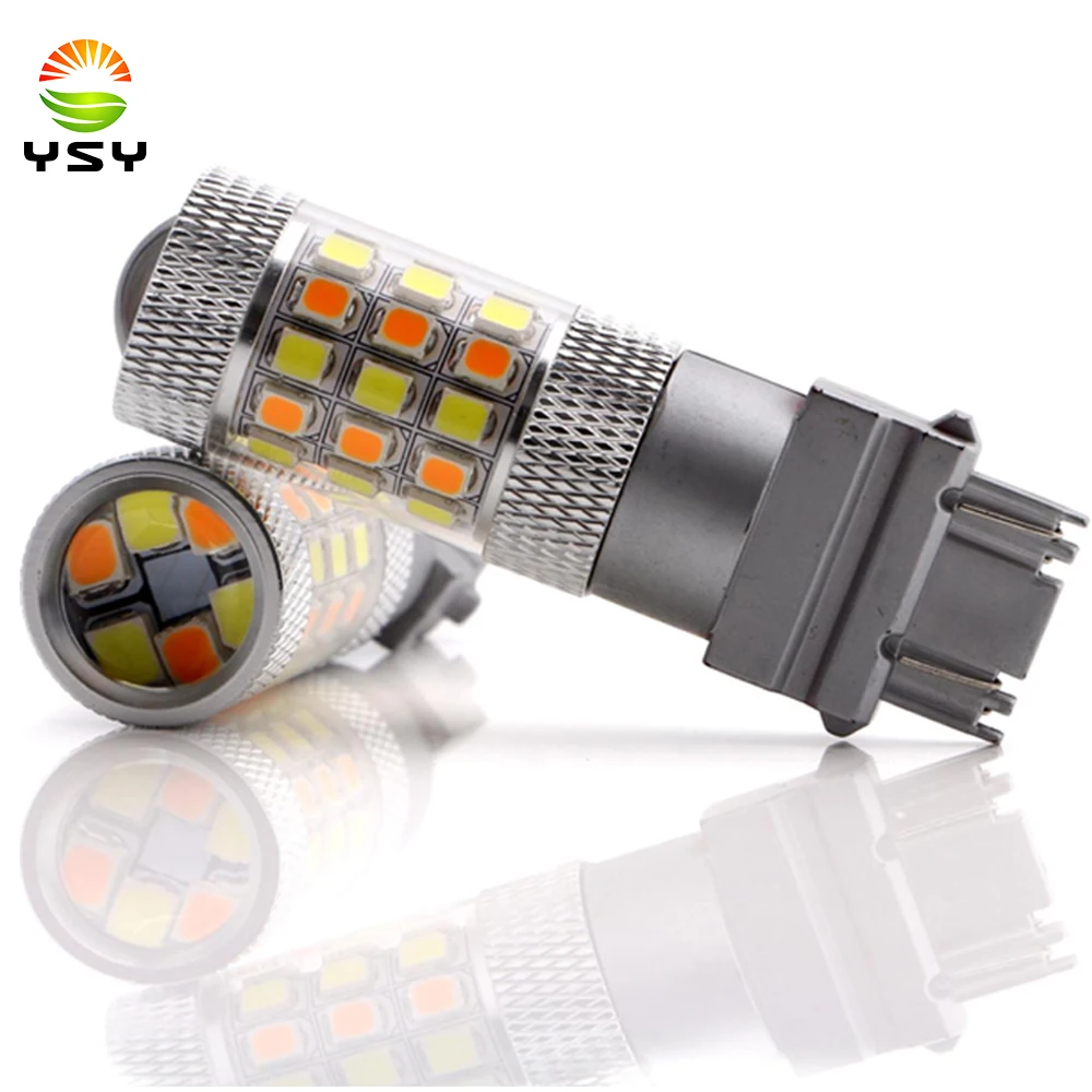 

YSY 1157 3157 7443 Car Brake Light Dual Color White/Amber Switchback 2835 42 SMD P27 3057 12V DC Signal Reverse Lights 2PCS