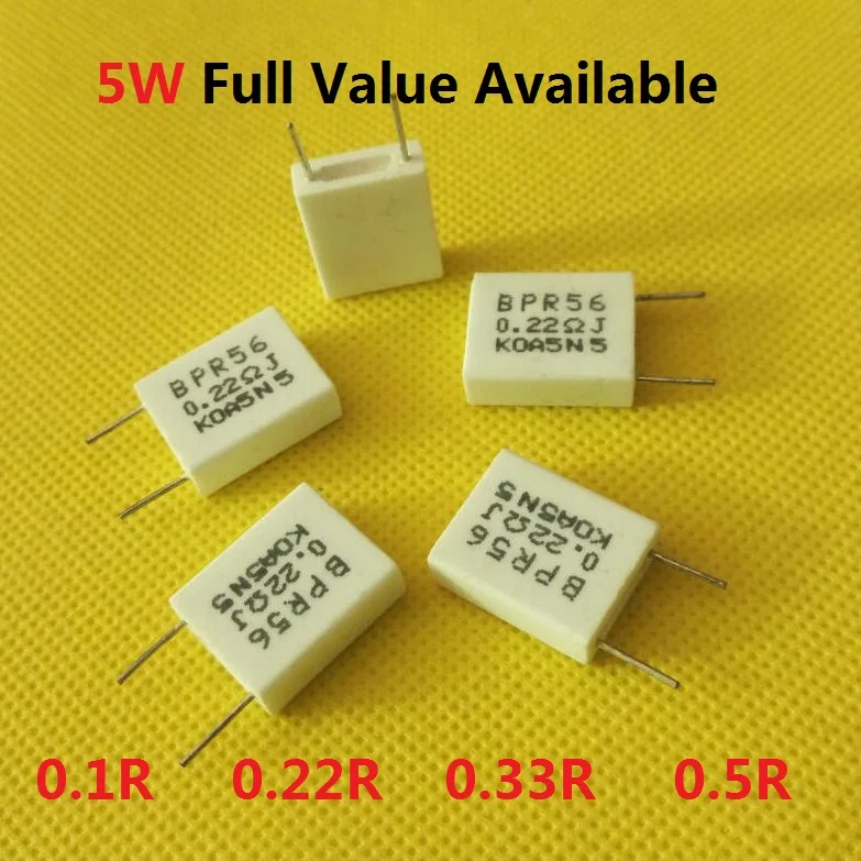 10PCS 5W 0.22R 0.33R 0.1R 0.5R 0.01R 0.015R 0.02R 0.05R 0.15R 0.2R Non Sense Cement Resistor 5W0.22R 0.22/0.33/0.1/0.5  Ohm