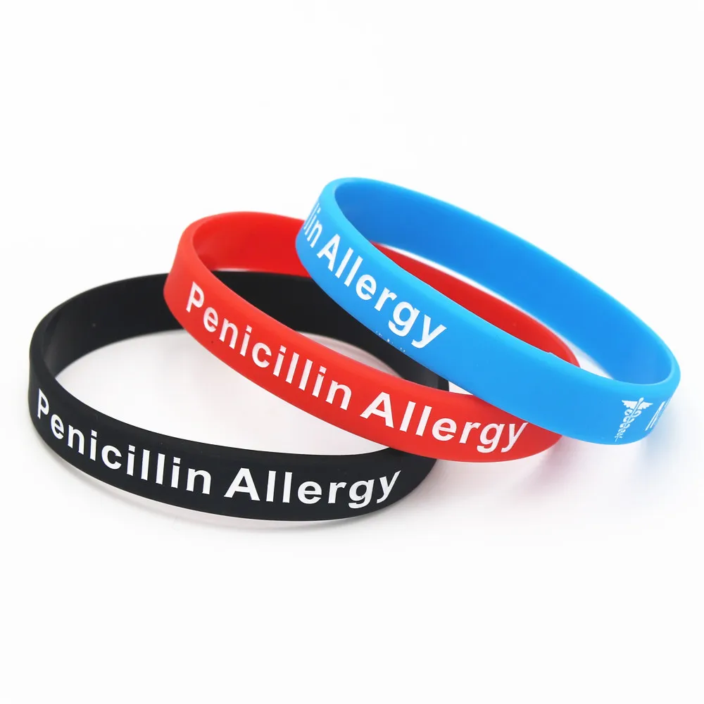 50PCS Hot Sale Bracelets Medical Alert Penicillin Allergy Silicone Wristband Armband Nurse Bangles Adult Gift Wholesale SH093