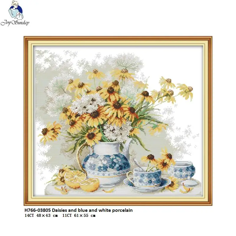 Joy Sunday Daisies and Blue and White Porcelain Pattern Cross Stitch kits DIY Handwork 14CT and 11CT For Embroidery Home Decor