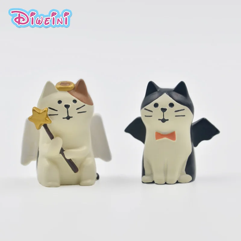 Japan Couple Angel Devil Decole Cat Model cartoon Animal Miniature Figurine home Garden action Figures Decoration Girl toy gift