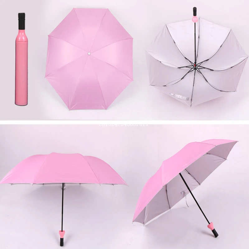 50pcs Wine Bottle Umbrella 3 Folding Sun-rain UV Mini Umbrella For Women Men Rain Gear Umbrella Gifts