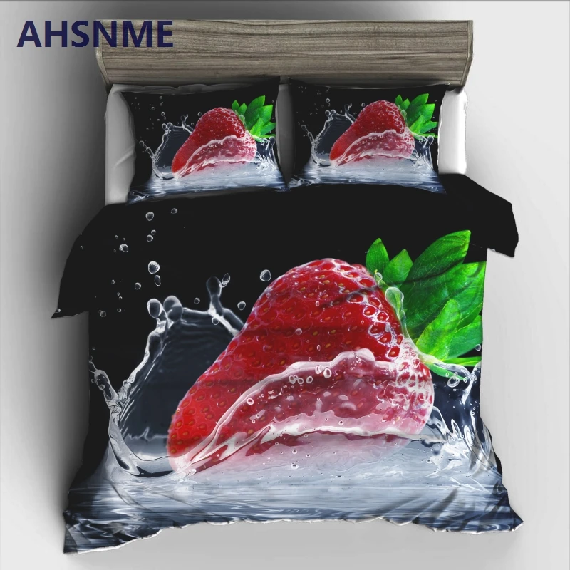 

AHSNME High Speed Photography Strawberry just dropped into the water Bedding Set High-definition Print Quilt Cover for US AU EU