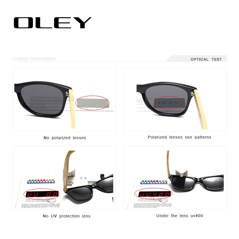 OLEY ยี่ห้อขาไม้ไผ่แว่นตากันแดด Polarized ผู้ชายสแควร์คลาสสิกแว่นตาแฟชั่น Retro หญิงแว่นตา logo YZ2140