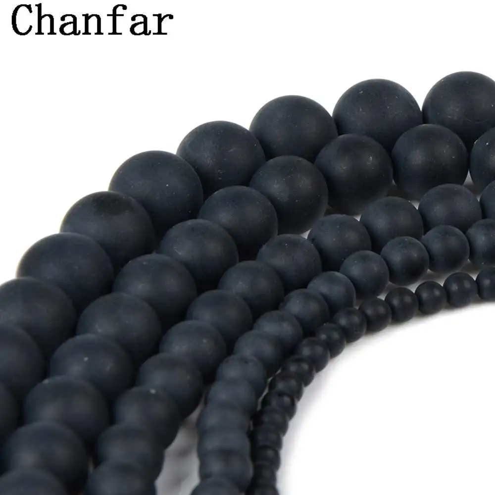 Chanfar Dull Polish Black Agates Onyx Beads Matte Round Natural Stone Beads For Making DIY Jewelry 4 6 8 10 12mm Size