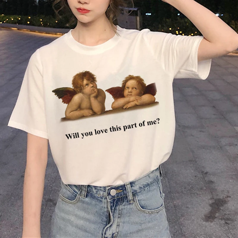 New Harajuku Angel Funny T Shirt Women Ullzang Aesthetic Kawaii T-shirt 90s Graphic Cartoon Tshirt Korean Style Top Tees Female