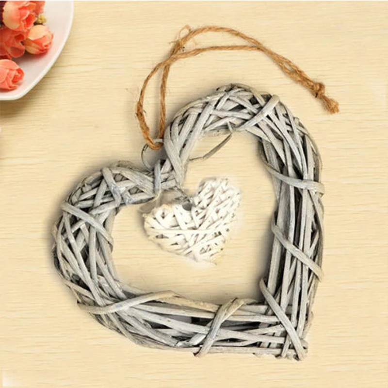 Shabby Chic Wicker Heart Wreath Wedding Birthday Party Wall Hanging Decoration New