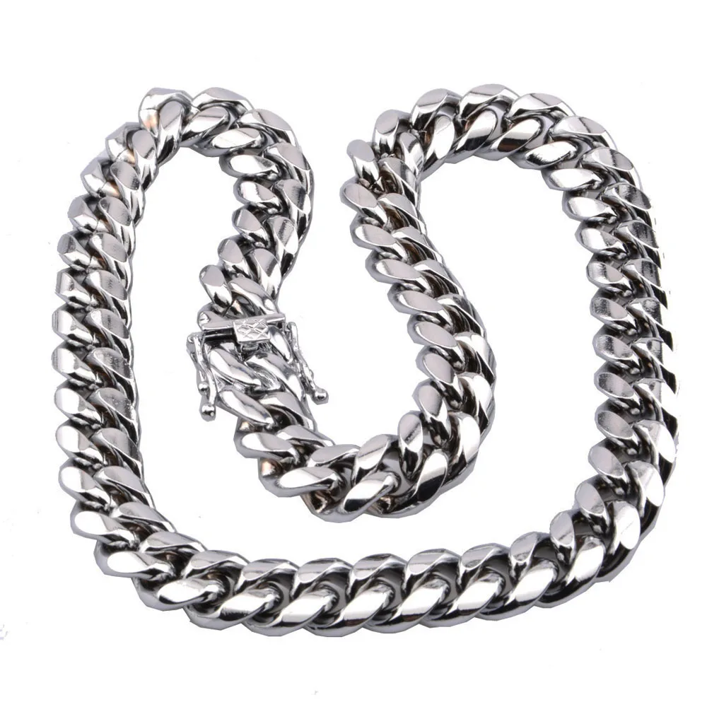 Hot Sell Stainless Steel Curb Miami Cuban Link Chains Neck Boys Mens Hip Hop Jewelry Double Safety Clasps High Polished Necklace