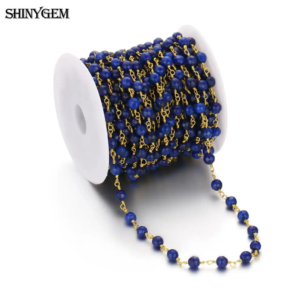 ShinyGem 6mm Round Ball Bead Chain For Jewelry Making Natural Crystal/Agate/Jade Gold Plated Rhinestone Rosary Bead Chain 5M/Lot