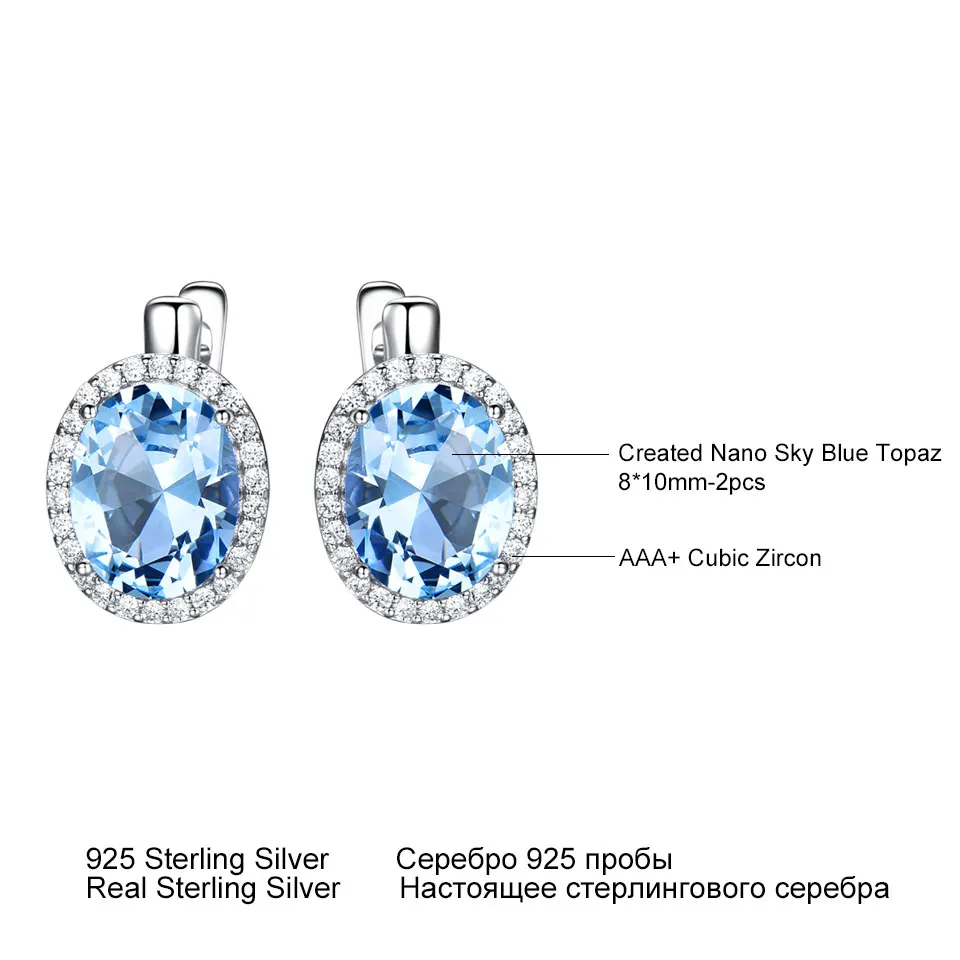 UMCHO Classic Oval Created Sky Blue Topaz Clip Earrings Solid 925 Sterling Silver Kolczyki dla kobiet Prezent ślubny Drobna biżuteria