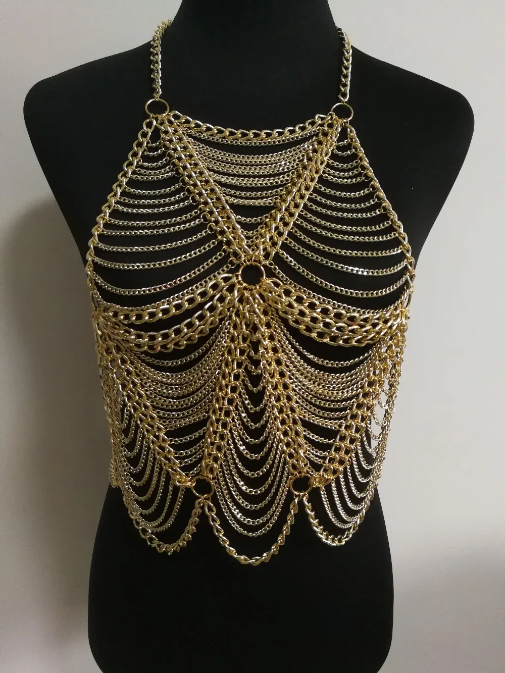 New Style WRB946 Fashion Women Gold Color Chains Unique Harness Triangle Neck Body Chains Jewelry 3 Colors