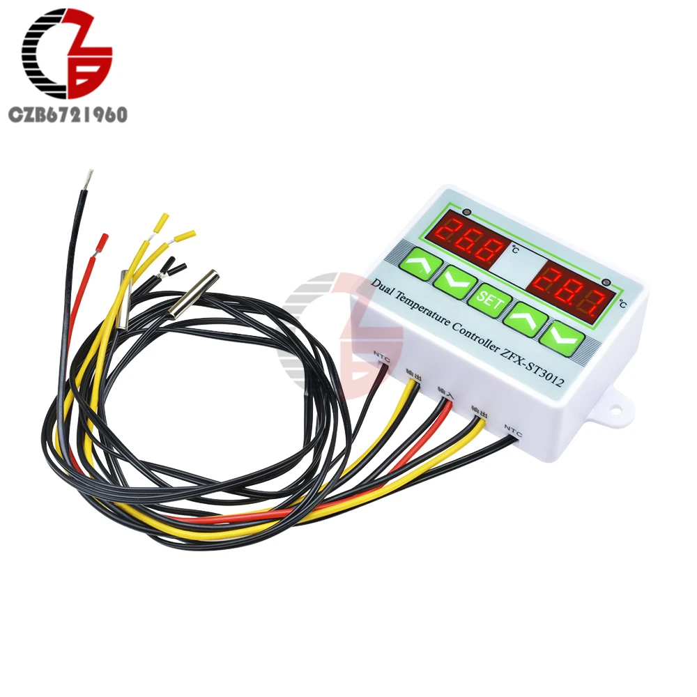 2CH Dual Output Display LED Digital Thermostat Temperature Controller Regulator 110V 220V 12V Incubator Thermometer Controller