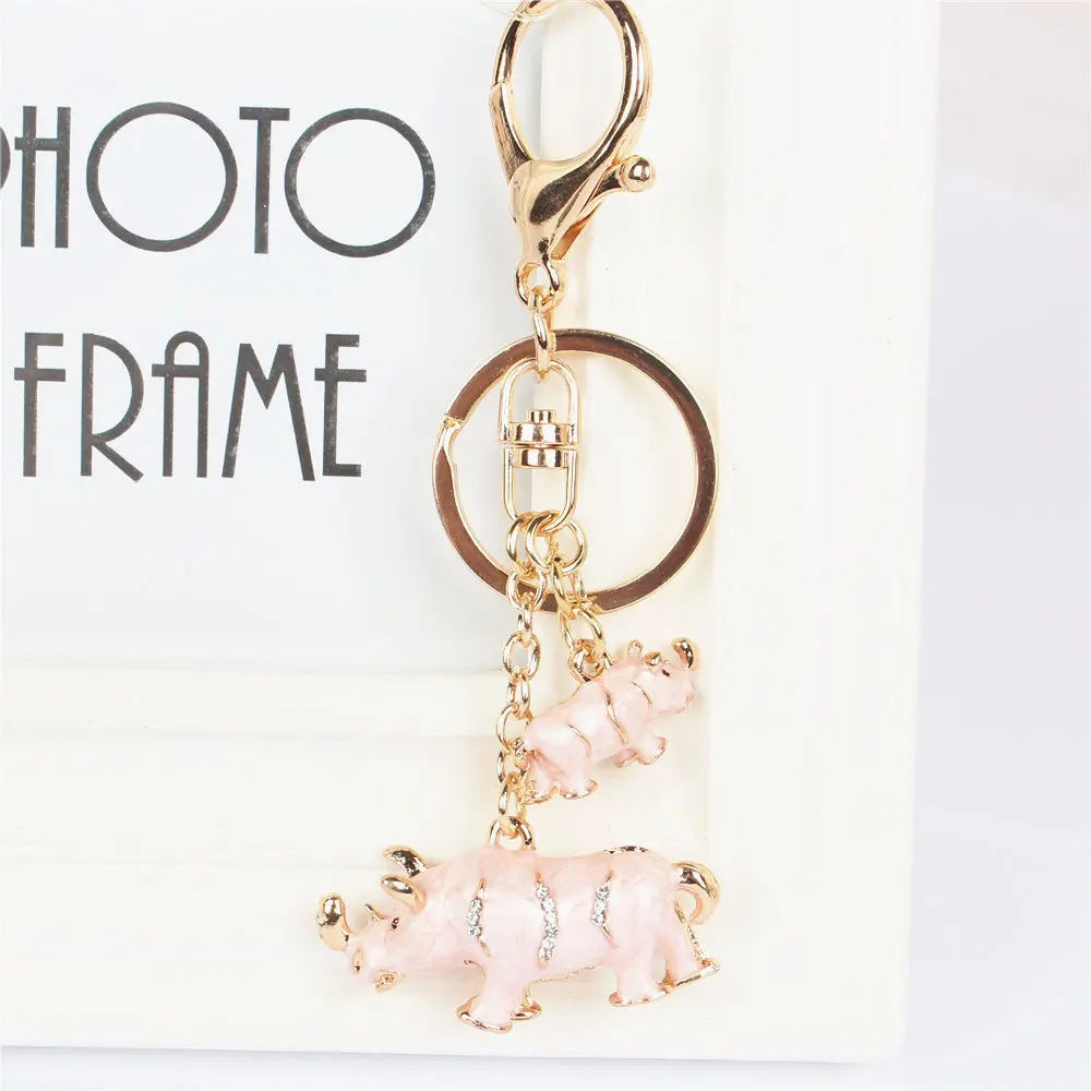 Garmin Rhino Cow Keychain Rhinestone Crystal Pendant Charm for Handbag Purse Bag Carkey Gift