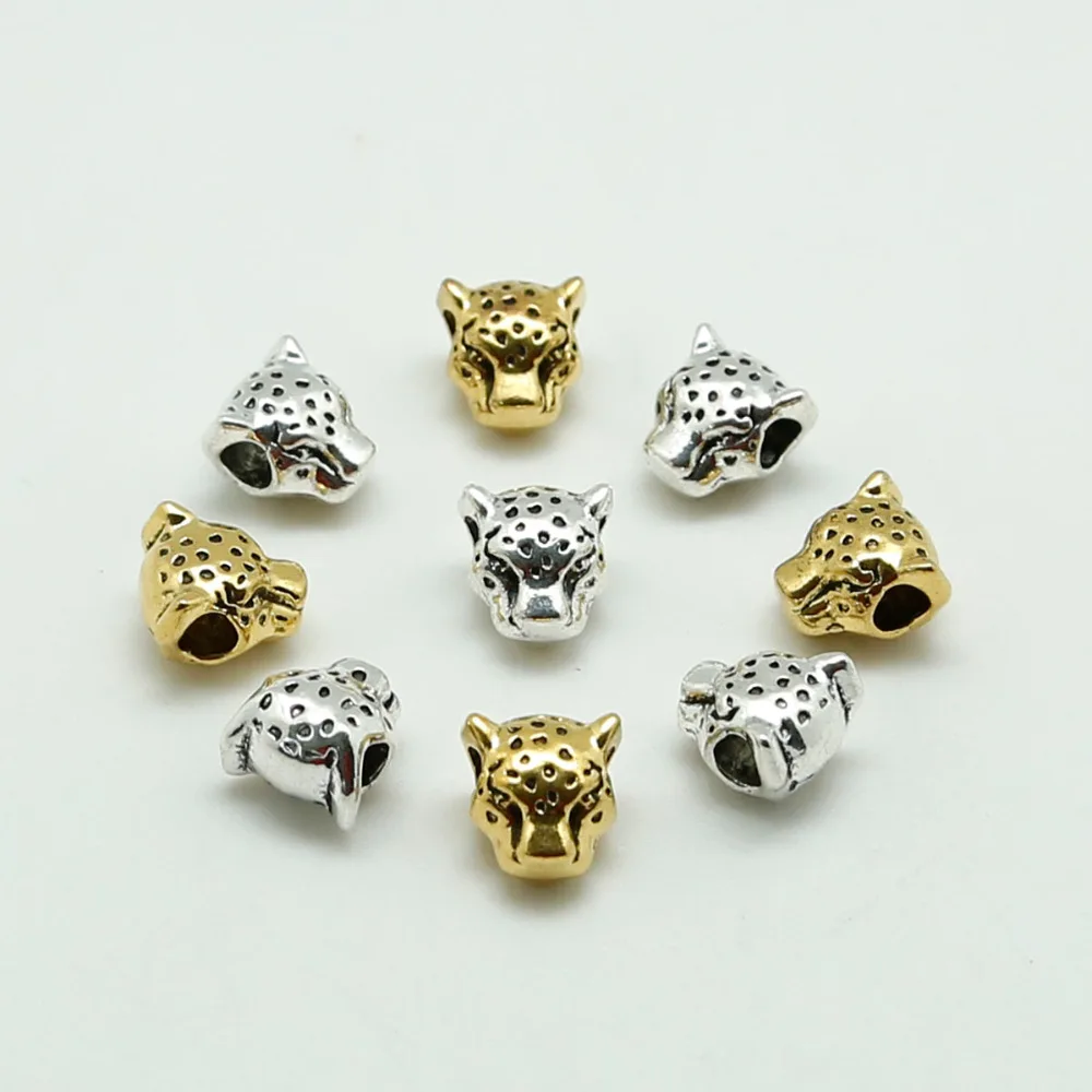 10pcs Metal Charms For Jewelry Making DIY Antique Sliver Gold Color Tibetan leopard Head Beads Spacer Beads 12x12mm