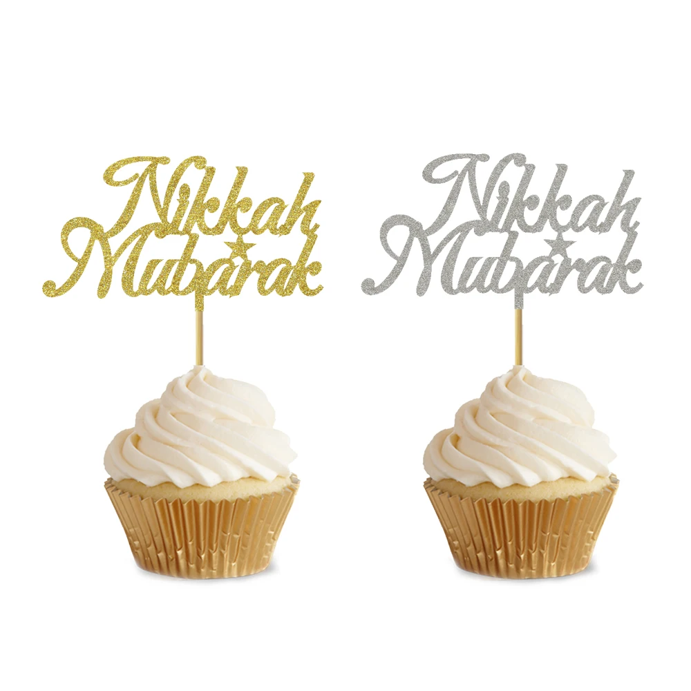 20 pcs 3x5 Pollici Eid Cupcake Topper Nikkah Mubarak Eid Mubarak Hajj Mubarak Umrah Mubarak Cupcake Topper Per La eid al-Fitr Decorazione