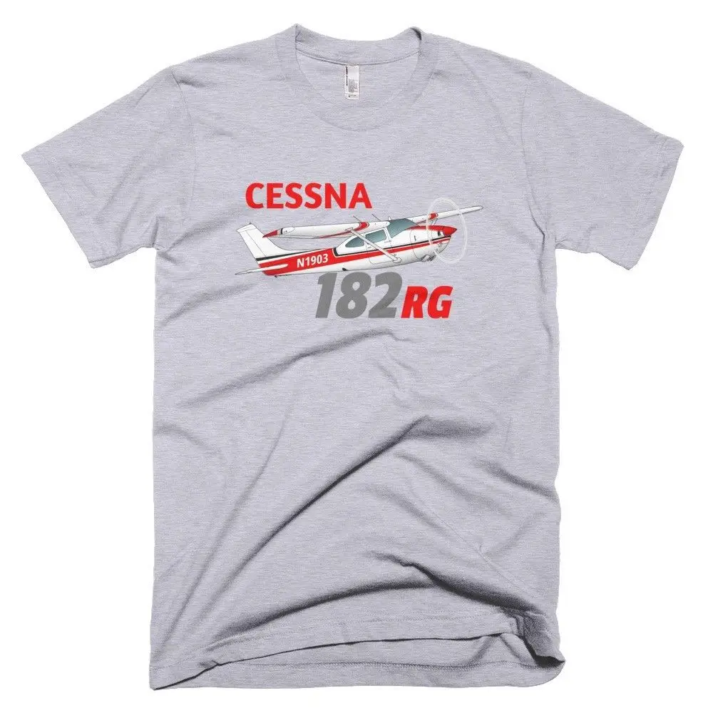 100% Cotton Print Mens Summer O-Neck Cessna 182 RG Skylane (Red) Airplane T-shirt- Personalized with N# Tee Shirt