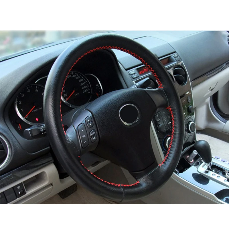 Universal Car Steering Wheel Cover Genuine Leather Stitch On Wrap Leather Black Stitching With Needle Thread Car-Styling