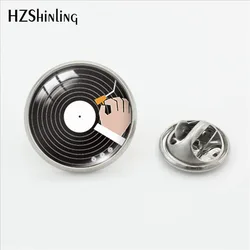 2019 New Vinyl Record Pin Funny Painting Lapel Pin Stainless Steel Glass Dome CD DJ Jewelry