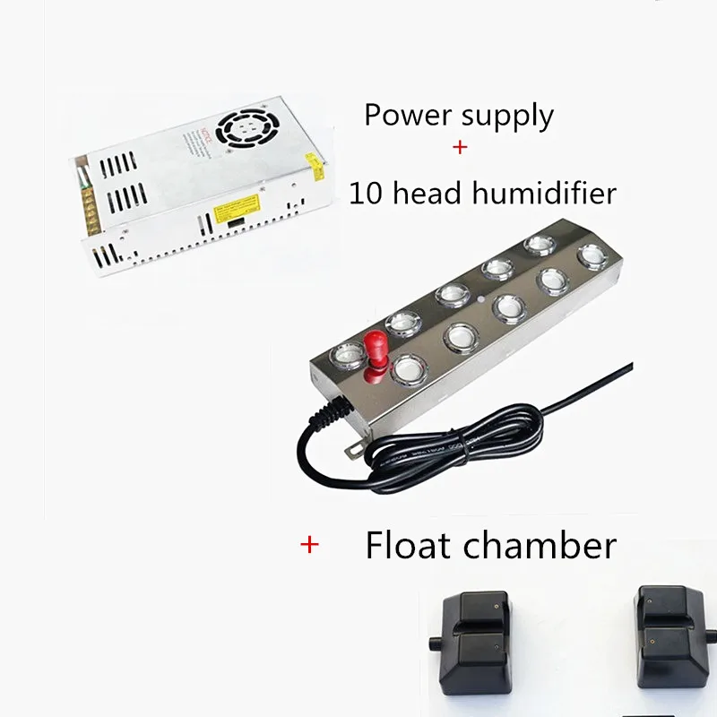 Humidificador ultrasónico Industrial de 10 cabezales, nebulizador para fuente, estanque, invernadero, hidropónico con fuente de alimentación