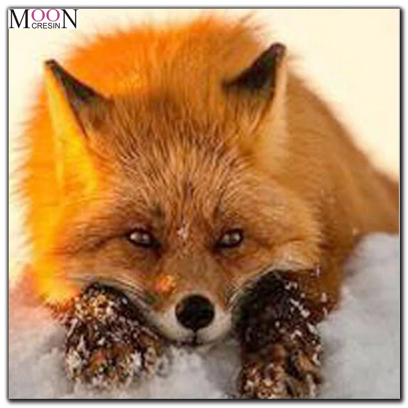 MOONCRESIN 5D Diy Diamond Painting Cross Stitch Fox Lying On The Snow 3D Diamond Mosaic Full Round Diamond Embroidery Decoration