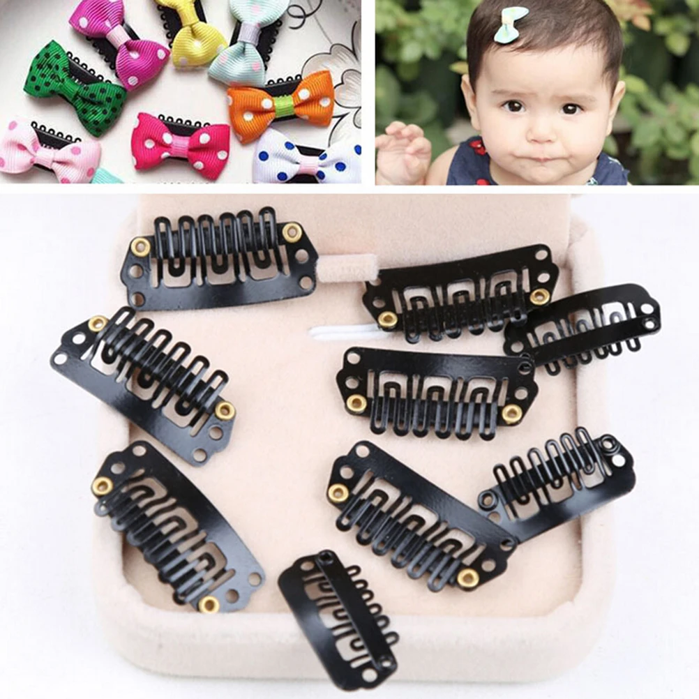 

50Pcs 9 Teeth Clips For Extensions U Shape Weave Toupee Wig Styling Tools 28mm Black Hair Snap