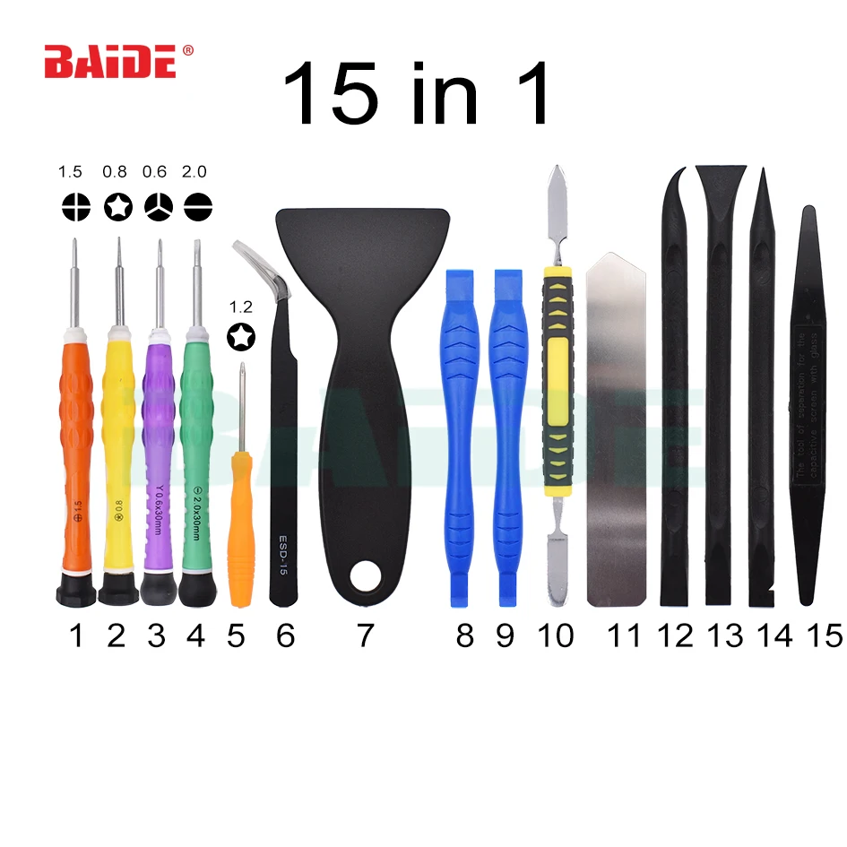 15 in 1 0.6Y 0.8 pentalobe Mobile Phone Repair Tools Kit Spudger Pry Opening Tool for iPhone iPad Samsung Cell Phone 100set/lot