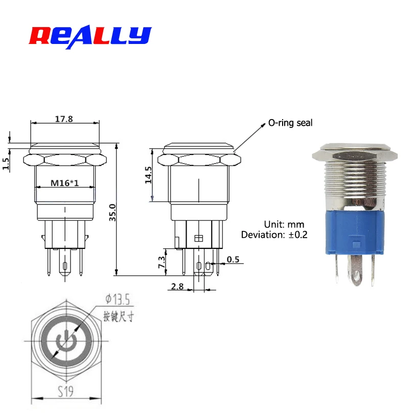 16mm Latching Waterproof Metal Push Button Switch LED light 3V  6V 12V 24V 36V 48V 110V 220VRed Blue Green Yellow White Button