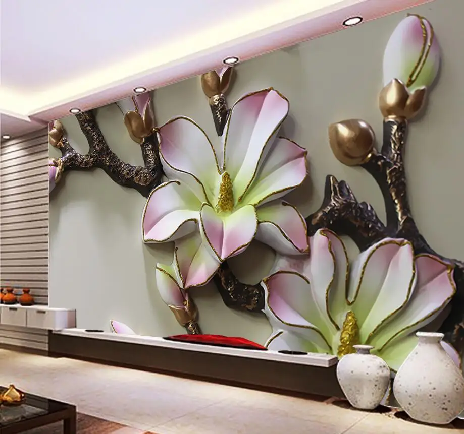 

Beibehang Custom Wallpaper Home Decorative Background Murals Magnolia Flower Relief TV Wall Background Wall mural 3d wallpaper