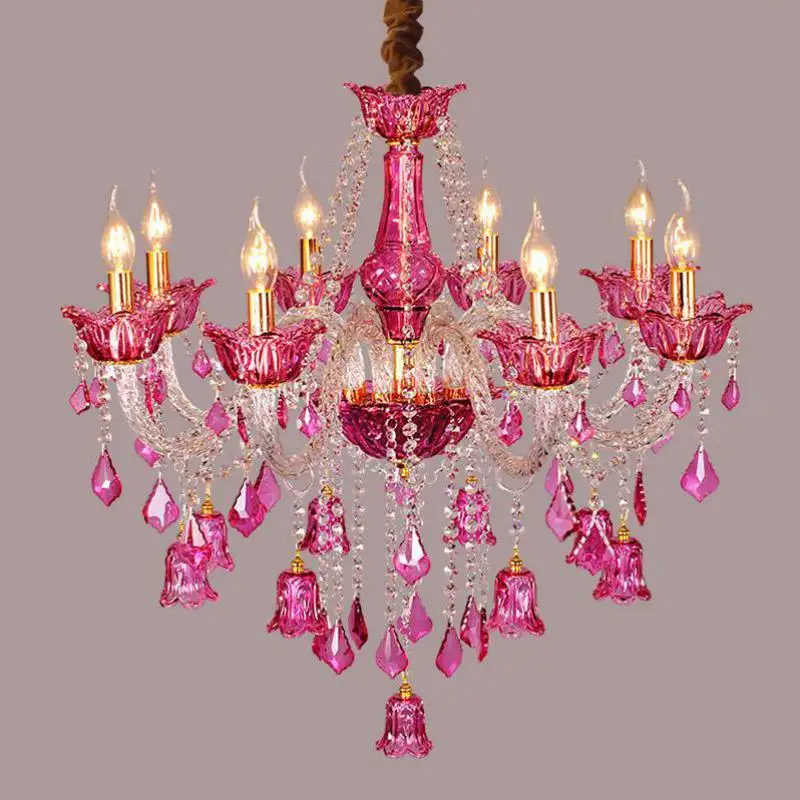 

Dressing Room Pink glass Chandelier Hanging Light Restaurant Purple Bell Chandelier Crystal Lamp Lustres De Cristal Lampadario