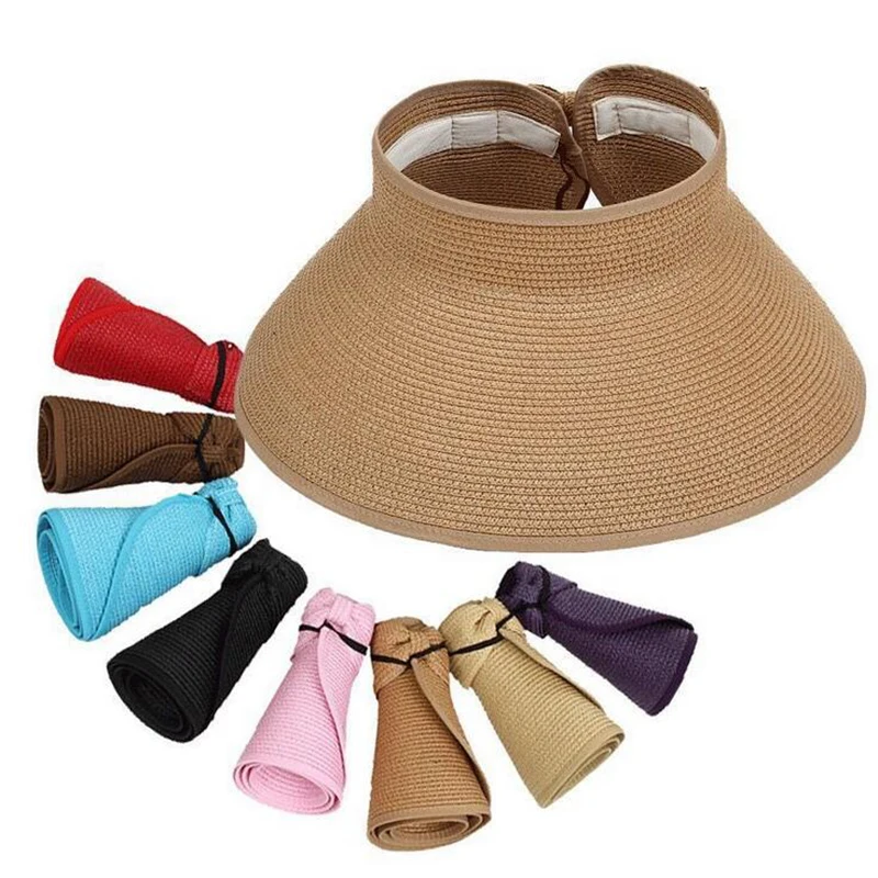 Sun visor beach hat ladies visor foldable wide-breasted female summer sun hat ladies hat summer wide-brimmed straw hat