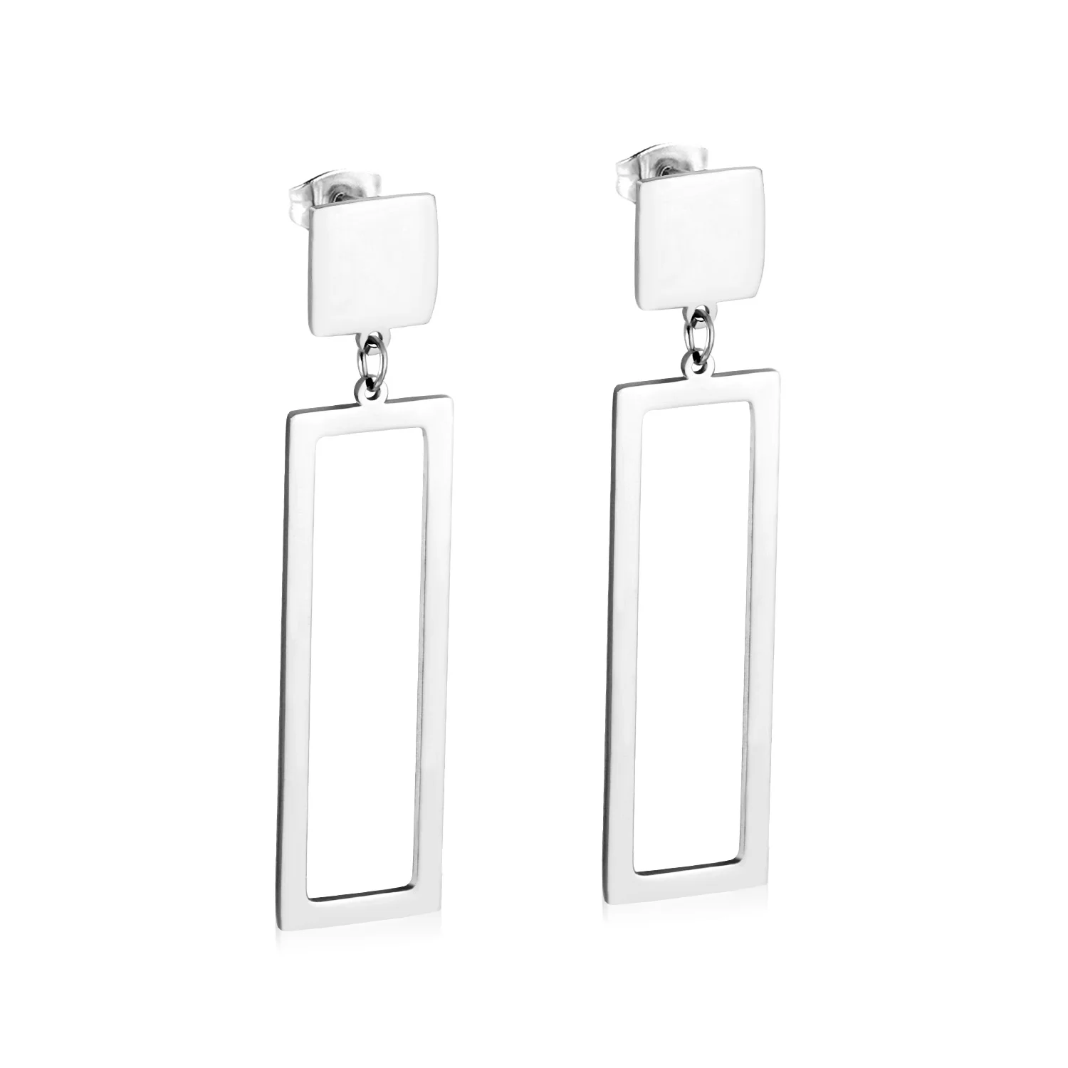 LUXUSTEEL Classic Style Geometry Rectangle Drop Earrings Stainless Steel Golden Color Hollow Out Earrings Fashion Jewelry Party