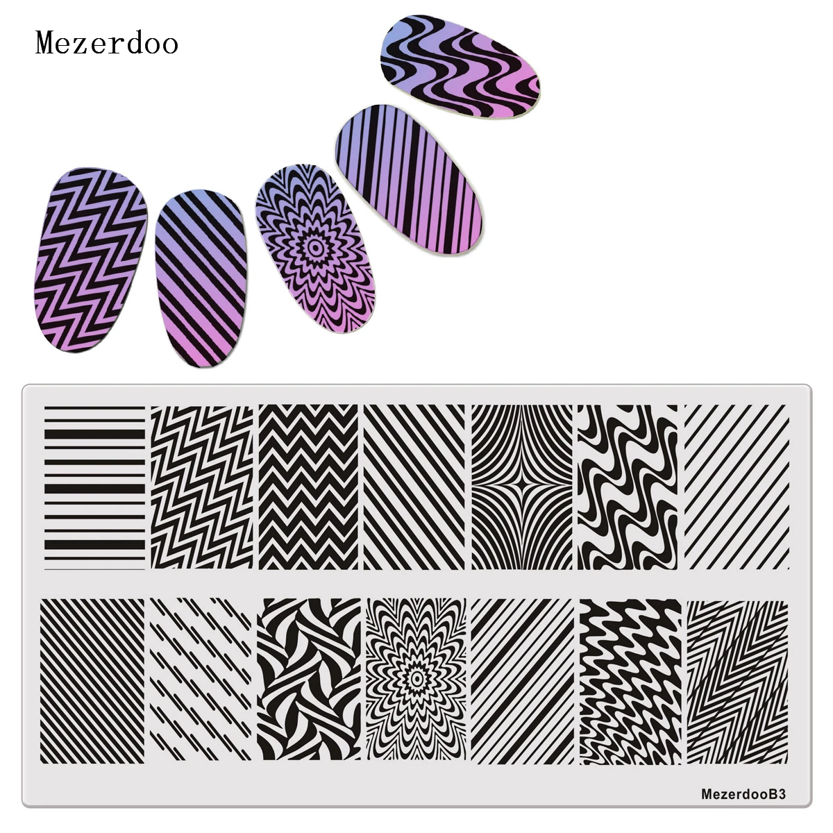 Mezerdoo Wave Net Texture Patterns Manicure Nail Art Stamp Template Image Plate 12*6cm B3