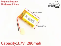 3.7 V 280 mAh 551730 bateria litowo polimerowa bateria li-po akumulator litowo jonowy akumulator baterie do Mp3 MP4 MP5 GPS dostawcy usług płatniczych telefonu komórkowego