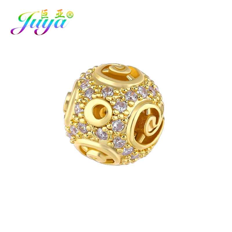 Juya Micro Pave Zircon Beads Floating Charm Beads 10mm Copper Flower Beads For Natural Stones Pearls Beadwork Jewelry Making