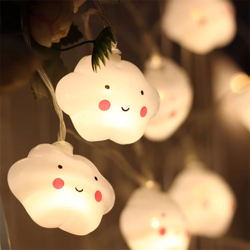 

10 LED Smile Cloud String Lights Battery Powered Indoor Ambient Lighting For Garden Party Wedding Lamp