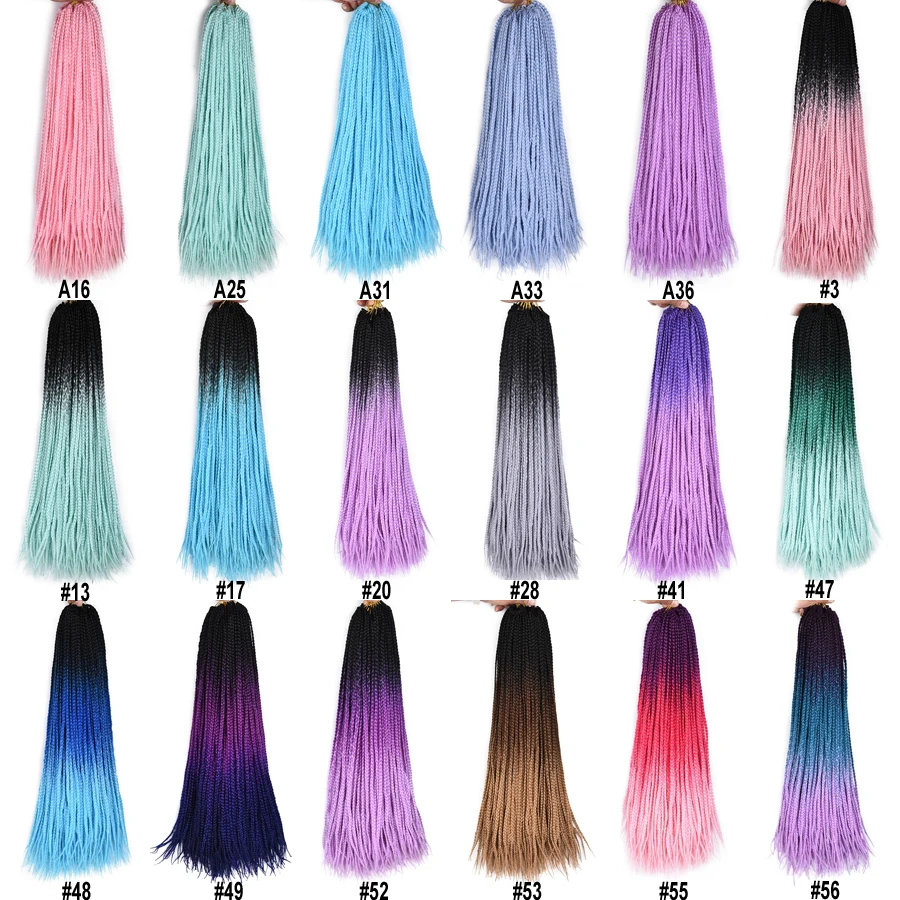 TOMO Soft Box Braids Crotchet Braid Synthetic Ombre Braiding Hair Extension 24Inch 22Roots Rainbow Pre Looped Box Crochet Hair