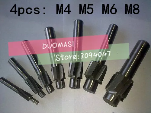 จัดส่งฟรี4ชิ้น4ขลุ่ยALไฮสปีดCounter Bore End Mill M4-M5-M6-M8เมตริกEndmill/อ่างล้างจานหลุมเจาะหัวมิลลิ่งตัด