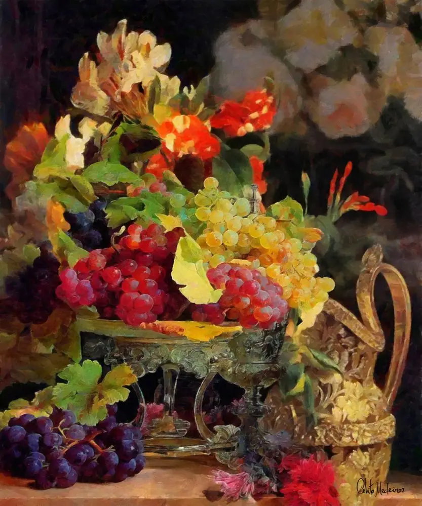 

Hand Painted Realistic Oil Painting for Kitchen Still Life with Grapes by Celito Medeiros Wall Painting on Canvas Home Decor