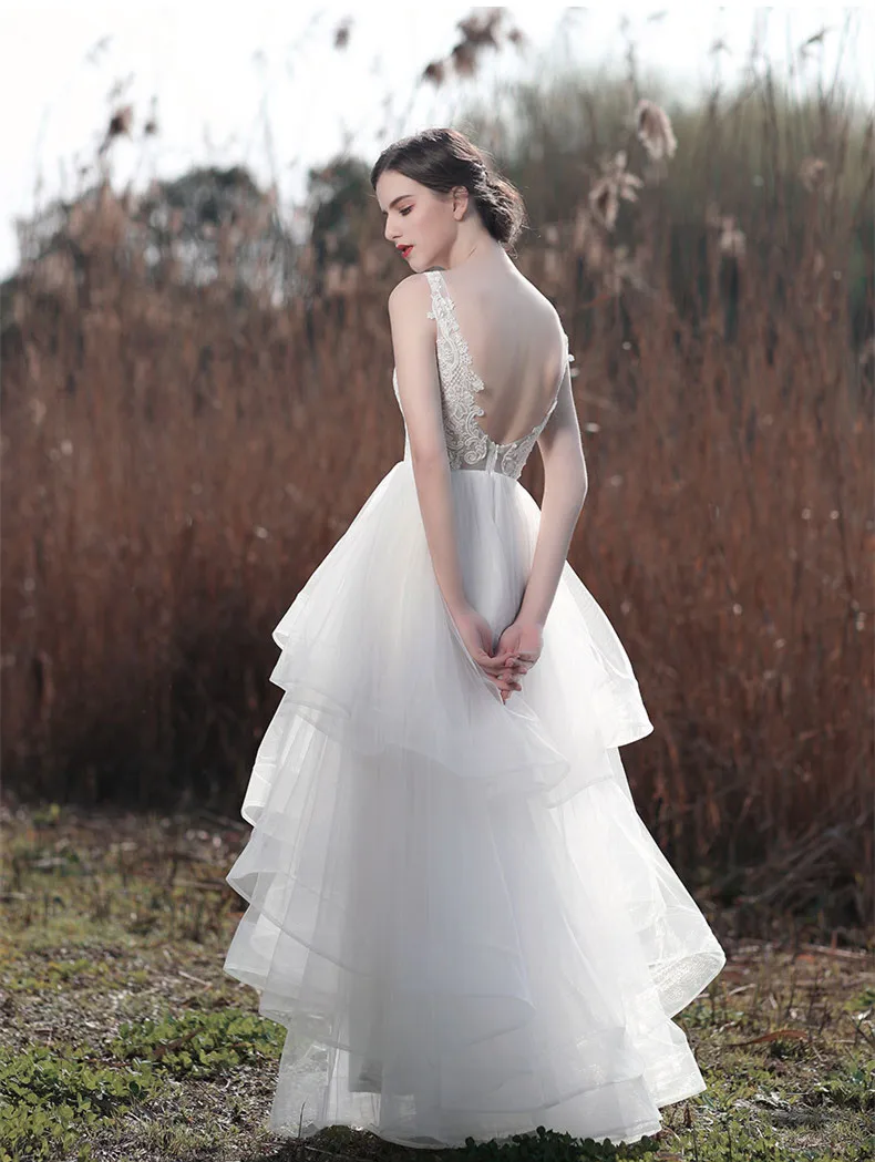 JaneVini-vestidos De novia largos y elegantes De tul con lentejuelas, vestidos De novia con cuello De pico, línea A, color blanco