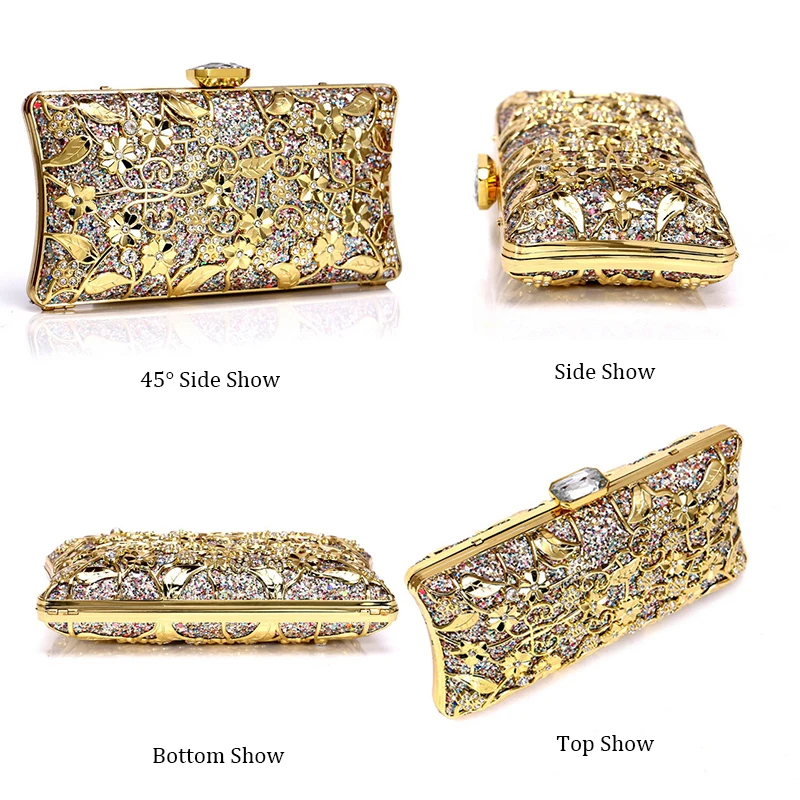 Luxury Metal Crystal Evening Bag  2019 Women Retro Clutch Bags Wedding Diamond Beaded Party Rhinestone Shoulder Bag Drop Ship