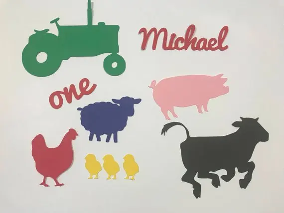 personalize name age Farm Animals and Tractor Birthday Party confettis,baby shower table scatters Christening baptism confettis