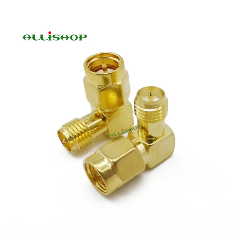 100Pcs Gold Plated SMA Male to RP SMA Female Connector Adapter Right Angle 90 Degrees for WiFi Antenna/FPV