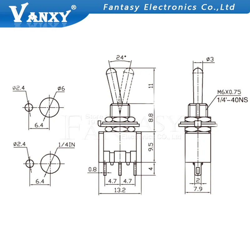 5PCS MTS-102 MTS-103 MTS-202 MTS-203 6A 125V Mini 3/6PIN ON-OFF/ON-OFF-ON Toggle Switches For Switching Lights Motors