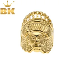 THE BLING KING Indian Chief Head Punk Rings Vintage Stainless Steel Size 7-14 Available Gold Color Hiphop Ring Jewelry For Men