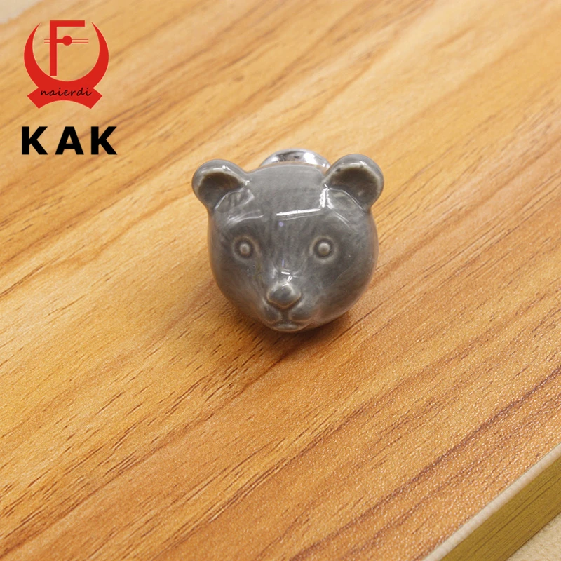 KAK Ceramic Bear Drawer Knobs 3D Cartoon Cabinet Cupboard handles Novelty Creative 7 color Fashion Furniture Handles Hardware